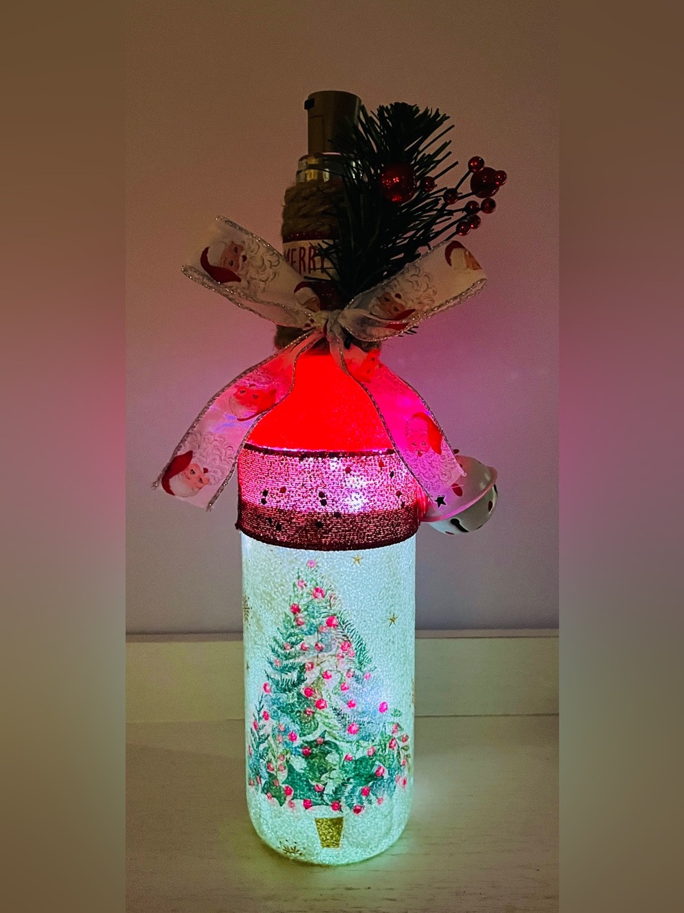 Festive Red and White LED Holiday Bottle Accent - Unbranded